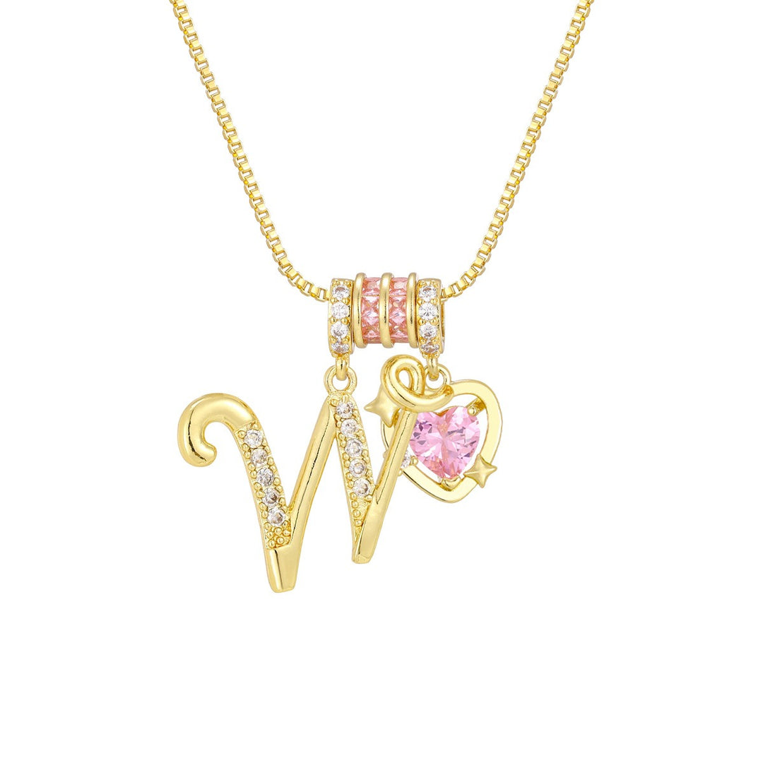 Romantic Custom · 18K Gold Plated Letter & Pink Heart DIY Necklace