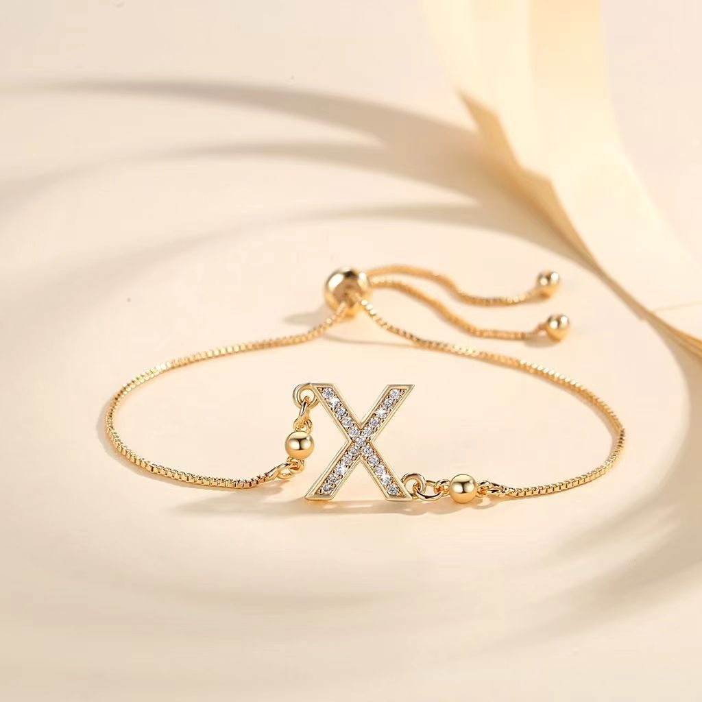 Personalized Touch 18K Gold Diamond 26 Letters Adjustable Bracelet