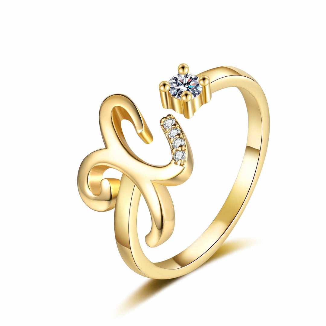 Dainty Cursive Initial Open Ring with CZ Accent