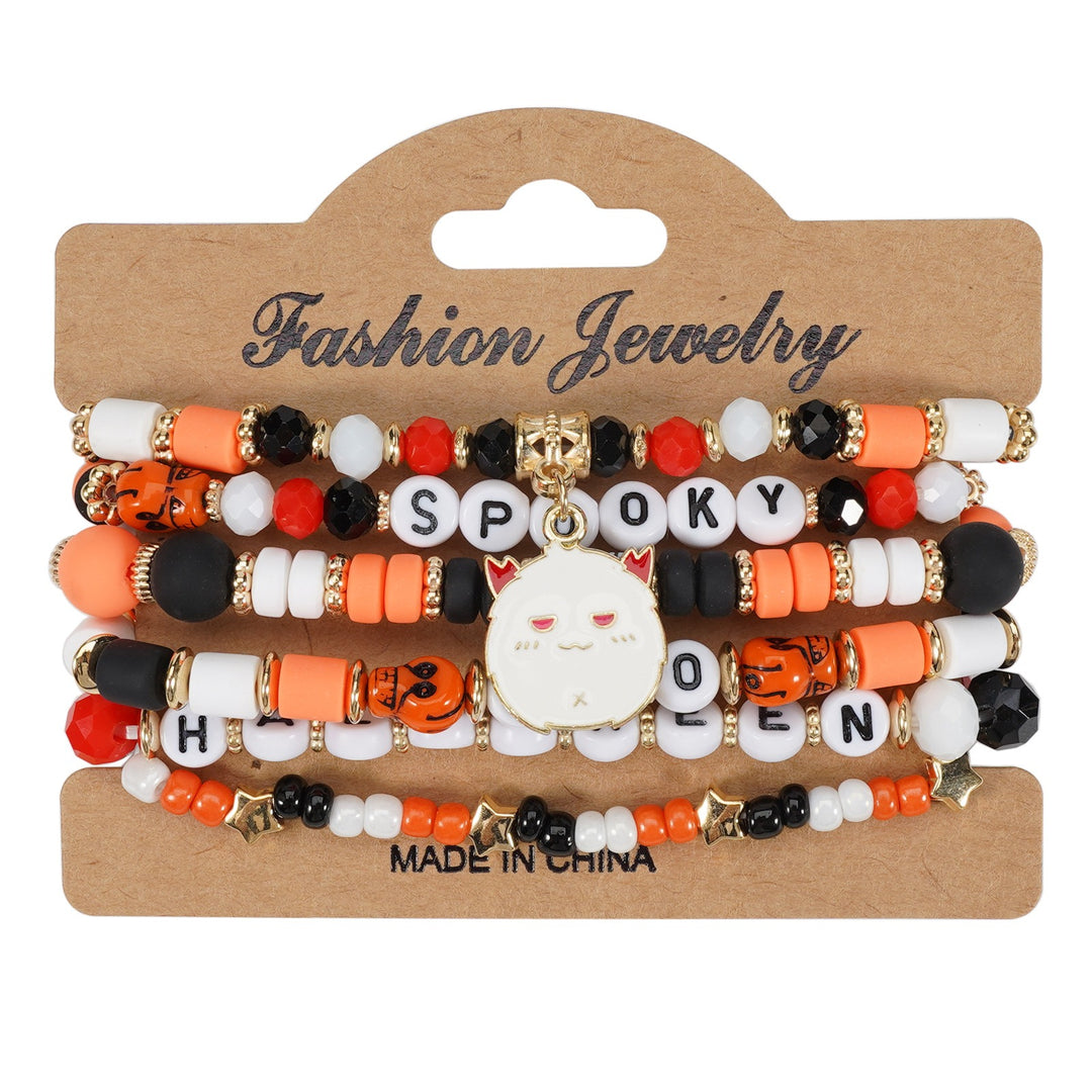 Halloween Spooky-Cute Party Multi-Layer Beaded Letter Stack Bracelet Set