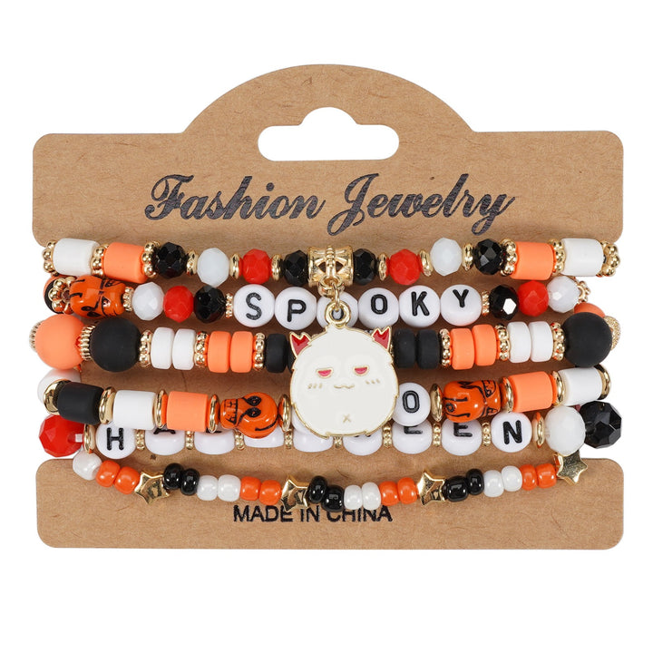 Halloween Spooky-Cute Party Multi-Layer Beaded Letter Stack Bracelet Set