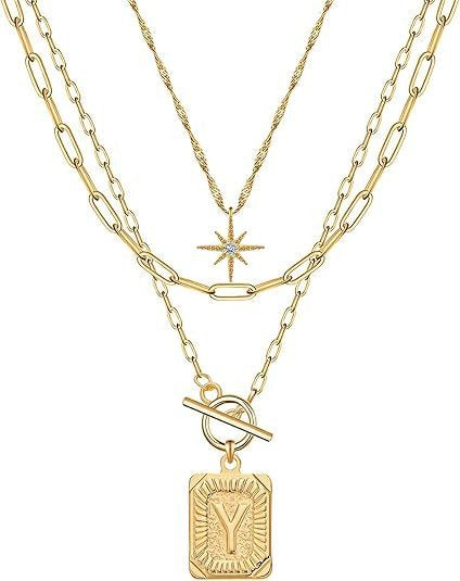 Personalized Initial 14K Gold Vintage Square Tag Letter Necklace
