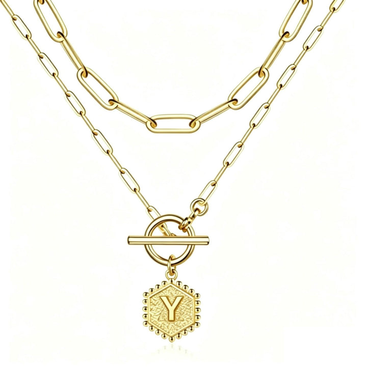 Personalized Initial Double-Layered Paperclip Chain Necklace