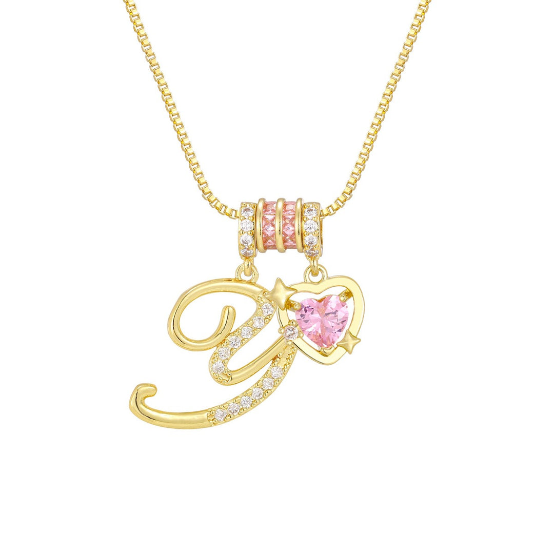 Bespoke Elegance Custom 26-Letter Pink Heart Pendant Necklace
