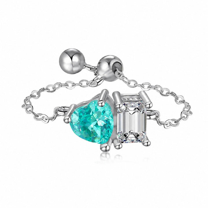 Twin Star Chain Asymmetrical Heart Emerald-Cut Chain Barbell Piercing