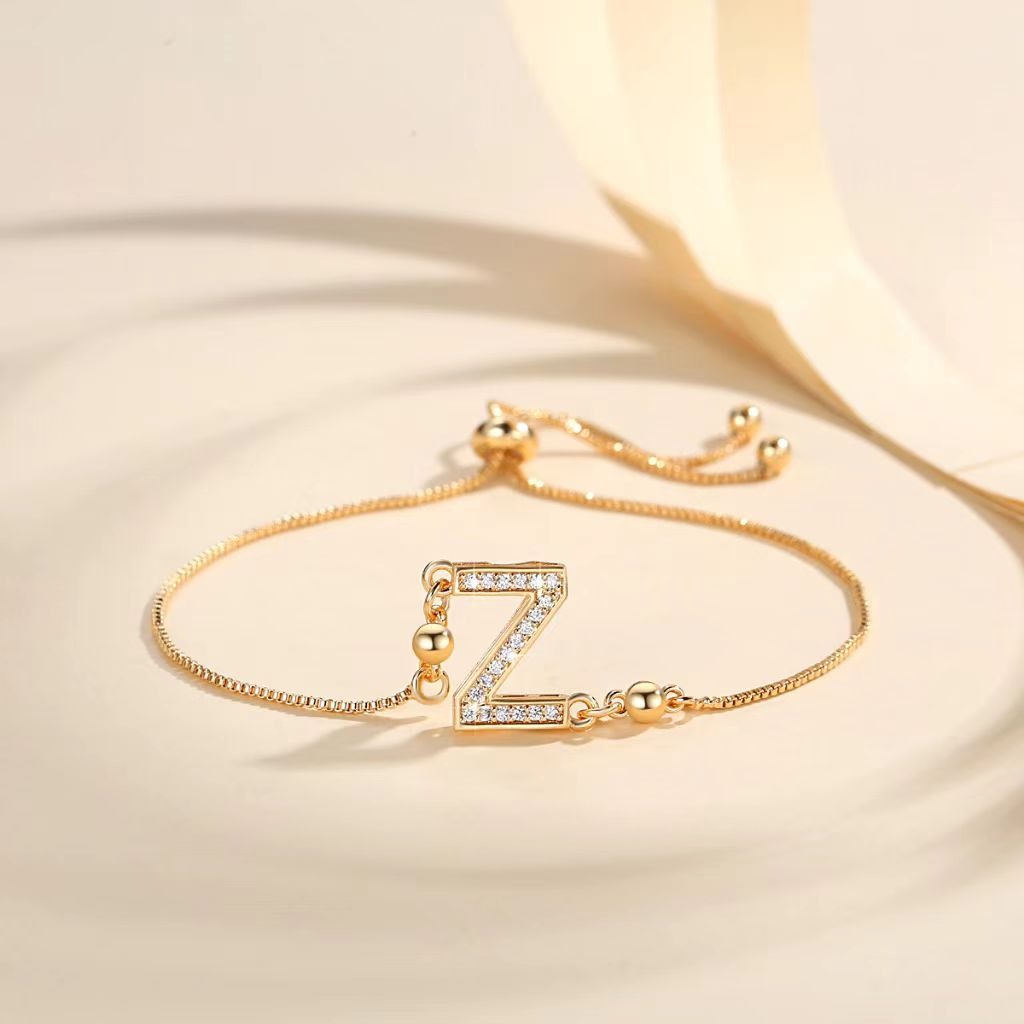 Personalized Touch 18K Gold Diamond 26 Letters Adjustable Bracelet