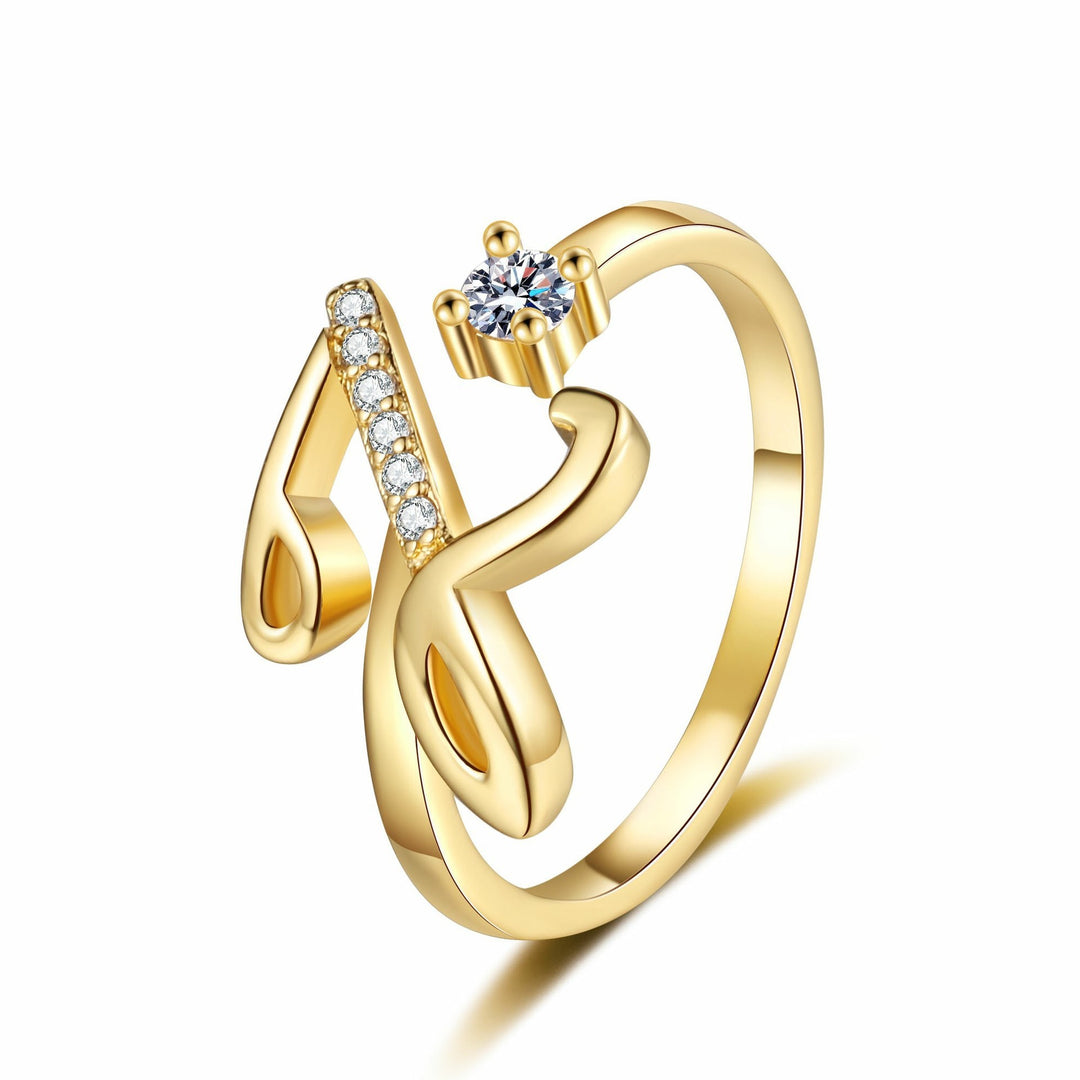 Dainty Cursive Initial Open Ring with CZ Accent