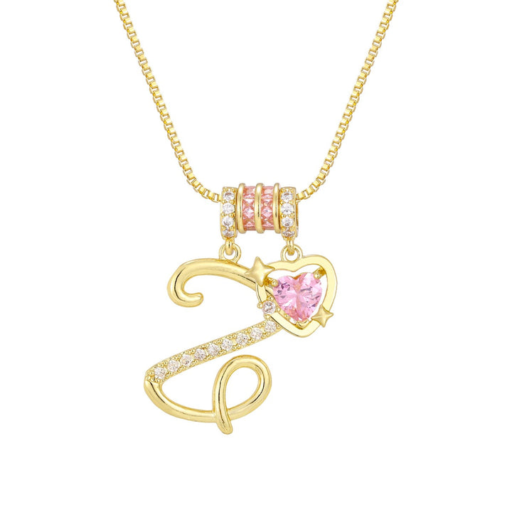 Bespoke Elegance Custom 26-Letter Pink Heart Pendant Necklace