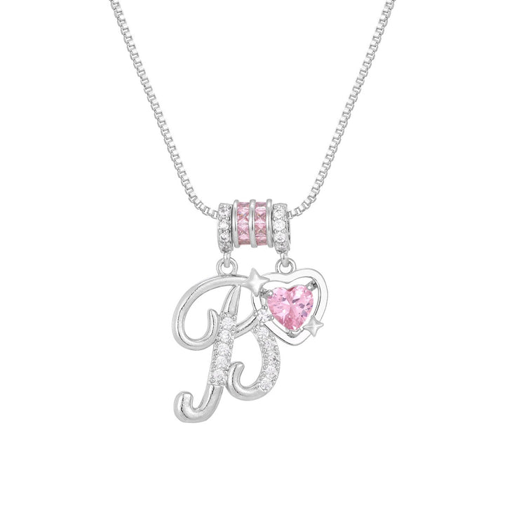 Bespoke Elegance Custom 26-Letter Pink Heart Pendant Necklace