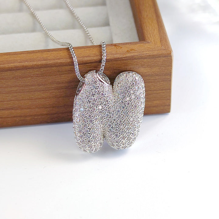 Bubble Pop Puffy 3D Micro-Pavé Crystal Letter Necklace