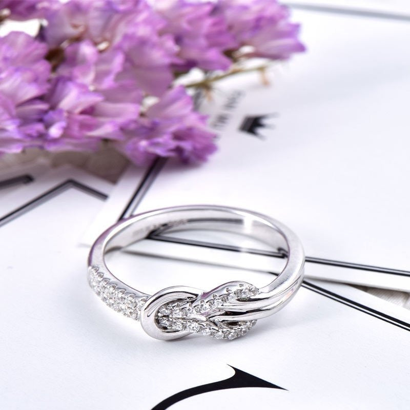 S925 Sterling Silver Infinity Ring with Pavé Stones Eternal Love Intertwined Band