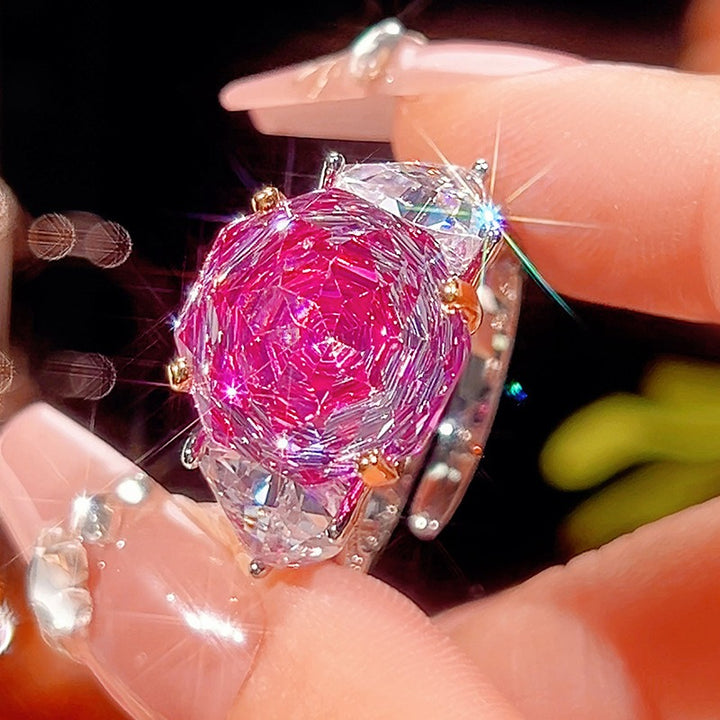 Y2K Kaleidoscope Cut Statement Open Ring Maximalist Three-Stone Ring