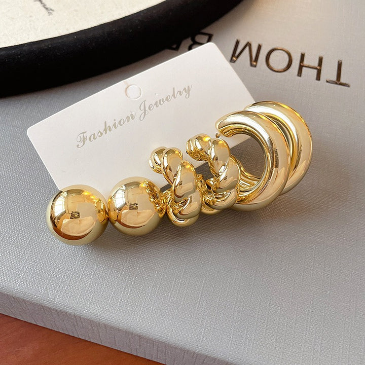 Minimalist 3-Pair Textured Acrylic Hoop Earrings Set Smooth, Hammered & Ribbed Chunky Hoops