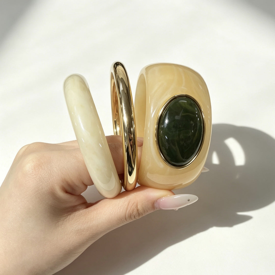 Vintage Gold Resin Gemstone 3-Piece Bangle Set