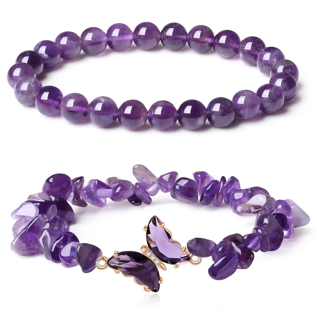 Butterfly Charm Natural Crystal Beaded & Chip Bracelet Set