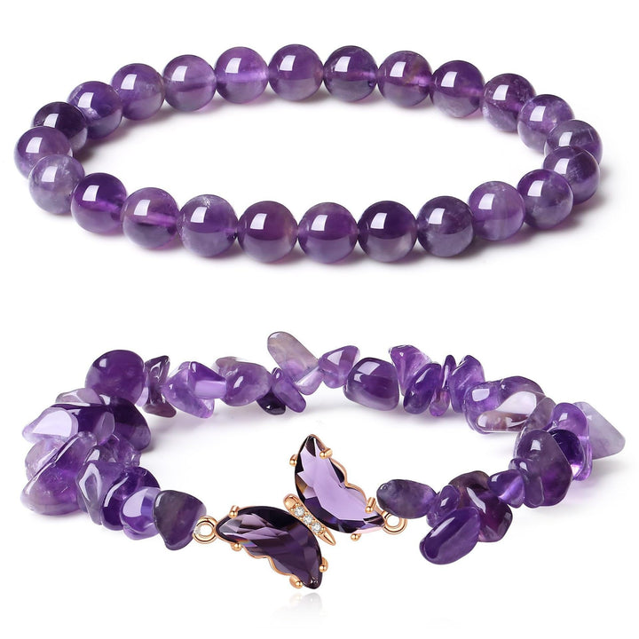 Butterfly Charm Natural Crystal Beaded & Chip Bracelet Set