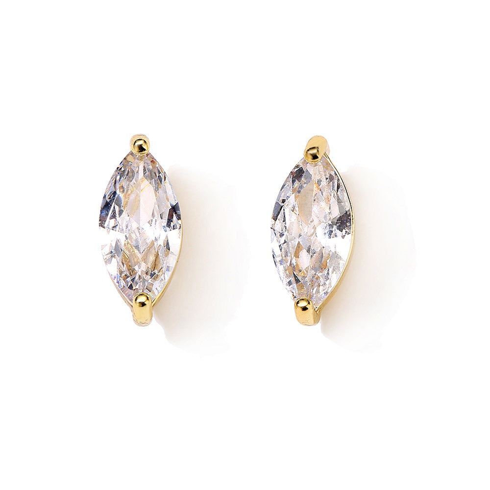 18K Gold & Silver Plated 2-Prong Setting Minimalist Marquise Solitaire Stud Earrings