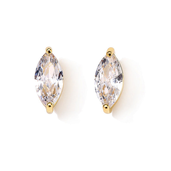 18K Gold & Silver Plated 2-Prong Setting Minimalist Marquise Solitaire Stud Earrings