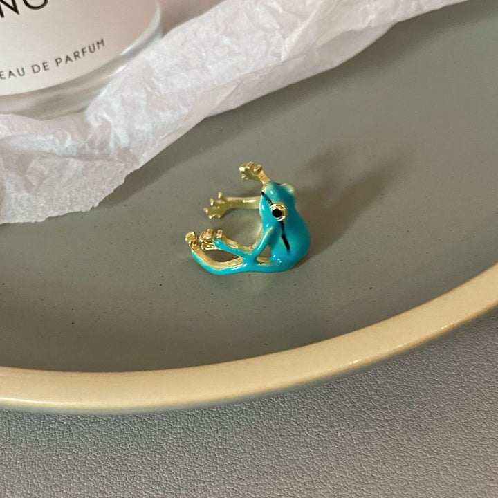 18K Gold Enamel Frog Open Ring