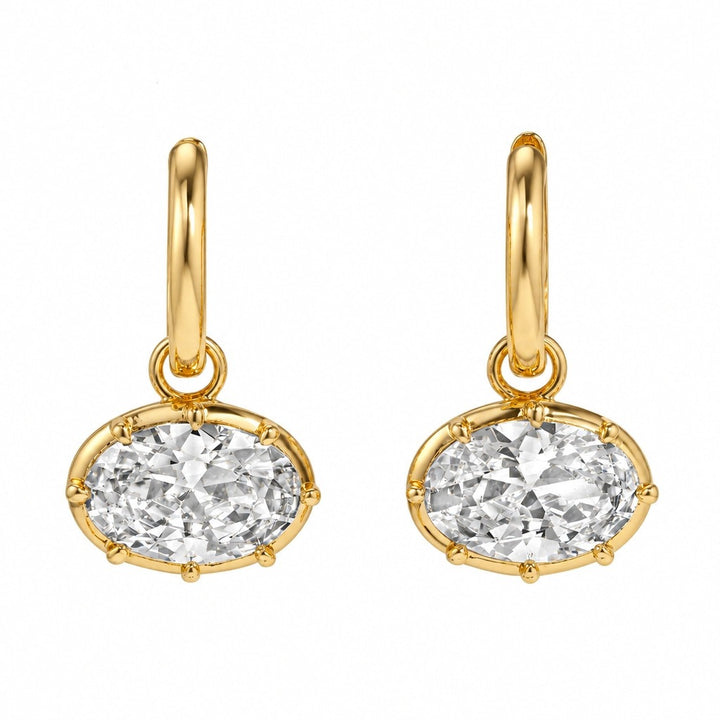 S925 Silver Vintage Bezel Oval CZ Pendant & Hoop Earrings Set