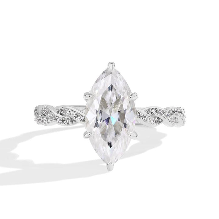French Vine Marquise Solitaire Geometric Alternating Pavé Stacking Ring Set