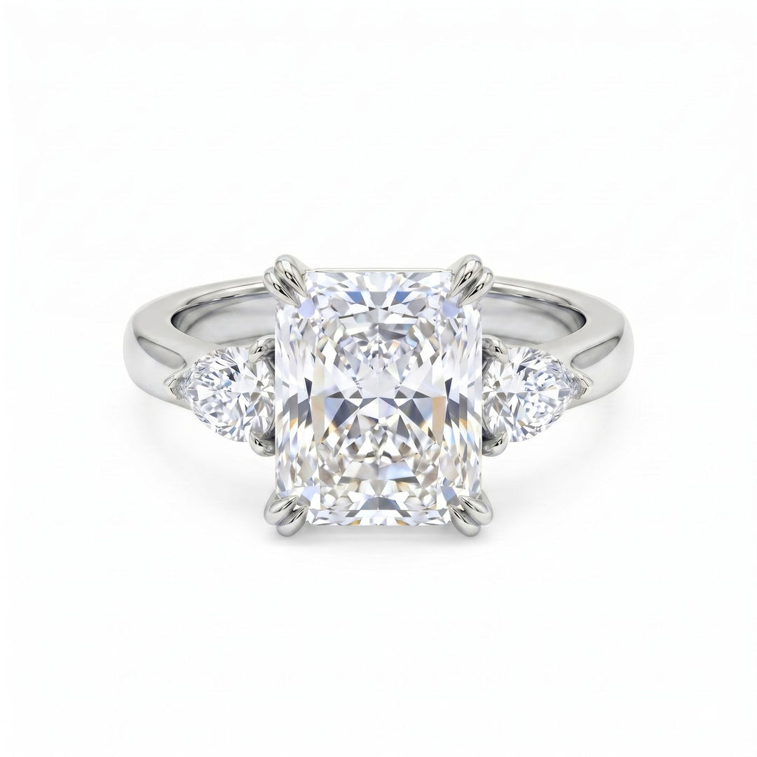 S925 Silver Cushion Cut Three-Stone Ring Pear Accent Engagement Ring