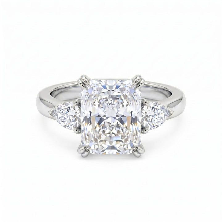 S925 Silver Cushion Cut Three-Stone Ring Pear Accent Engagement Ring