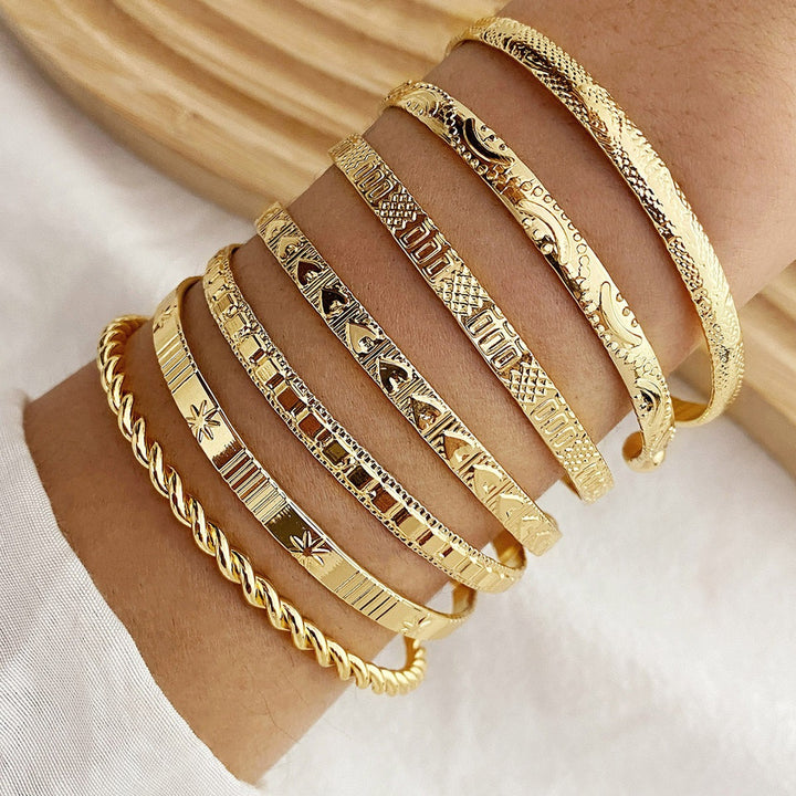 Gold & Silver Vintage Twisted & Geometric Stackable Bangle Set
