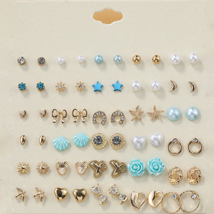 30-Piece Stud Earring Set Mix & Match Stars, Flowers & Pearls