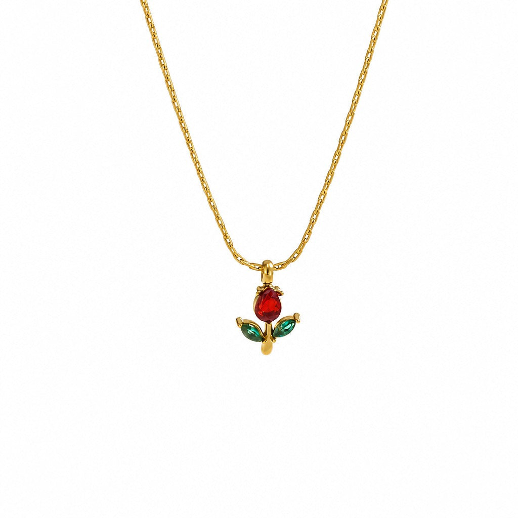 Blooming Grace 14K Gold Plated Tulip Flower Pendant Necklace