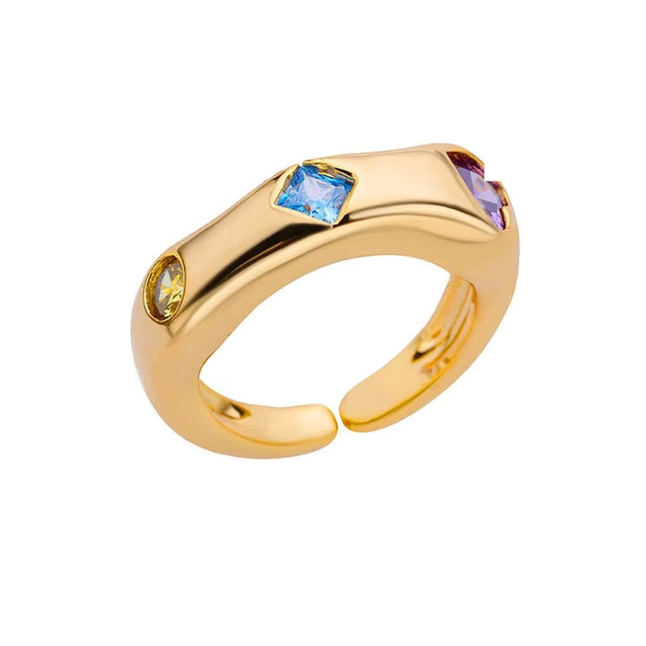 Prismatic Flow Geometric Cut Colorful Gemstone Wide Band Adjustable Ring