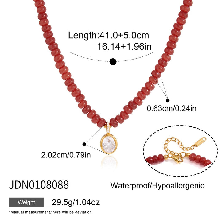 18K Gold Natural Gemstone Beaded Necklace Boho Minimalist Pendant