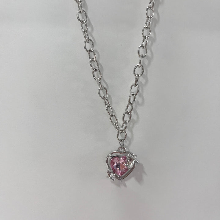 S925 Sterling Silver Classic 5-Piece Necklace Set Pink Crystal Cross & Heart Pendants