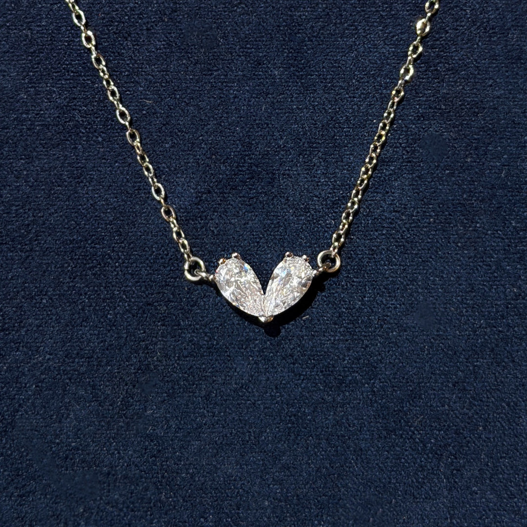 French Vintage Toi et Moi Necklace Double Pear Drop Heart Pendant