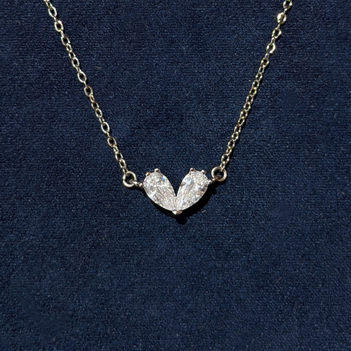 French Vintage Toi et Moi Necklace Double Pear Drop Heart Pendant