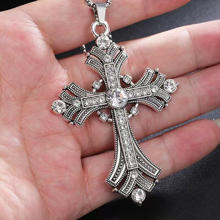 Vintage Byzantine Lavish Pave & Gemstone Cross Necklace