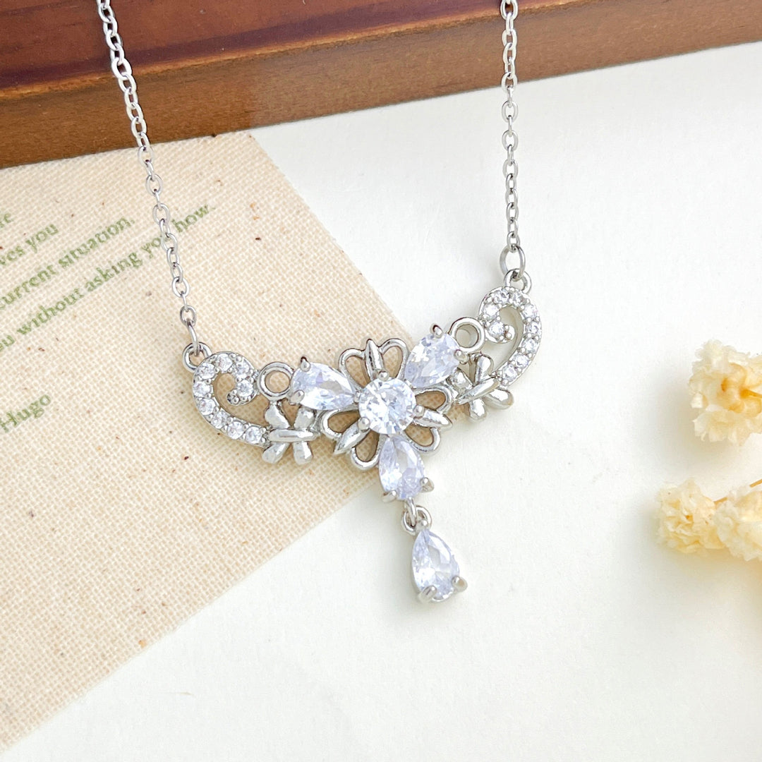 French Romance · Vintage Floral Vine Marquise & Teardrop Pavé Necklace
