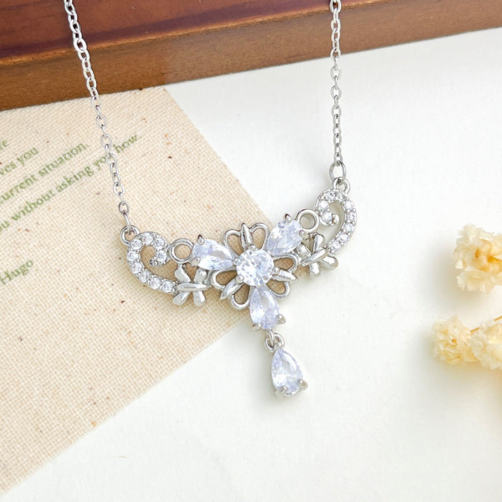 French Romance · Vintage Floral Vine Marquise & Teardrop Pavé Necklace