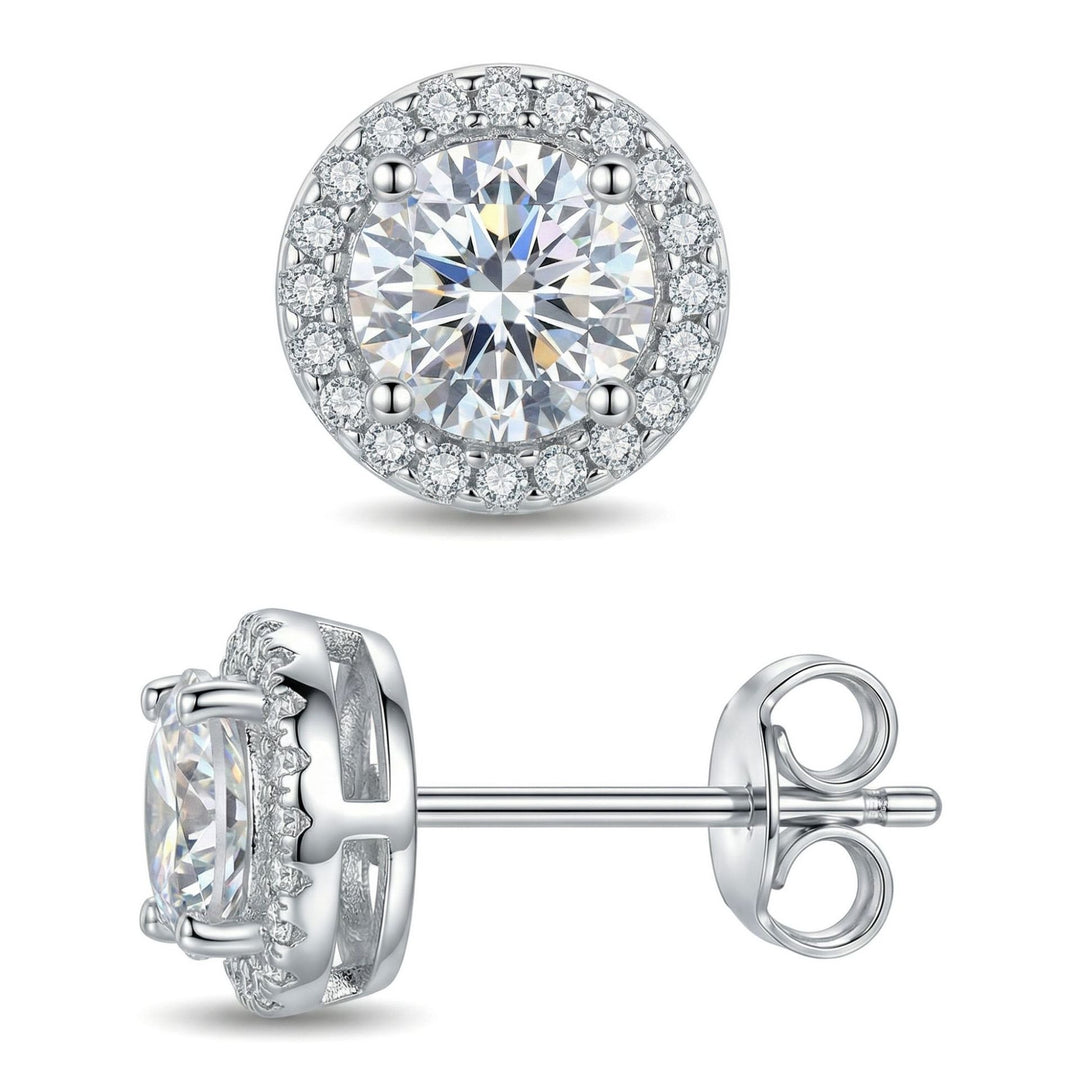 S925 Silver Moissanite Halo Stud Earrings