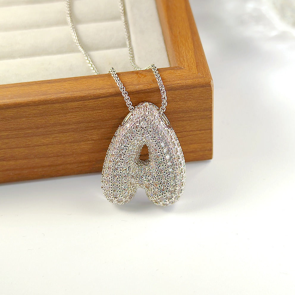 Bubble Pop Puffy 3D Micro-Pavé Crystal Letter Necklace