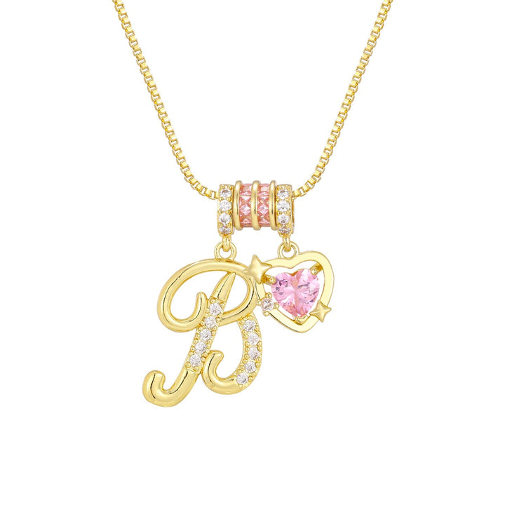 Romantic Custom · 18K Gold Plated Letter & Pink Heart DIY Necklace