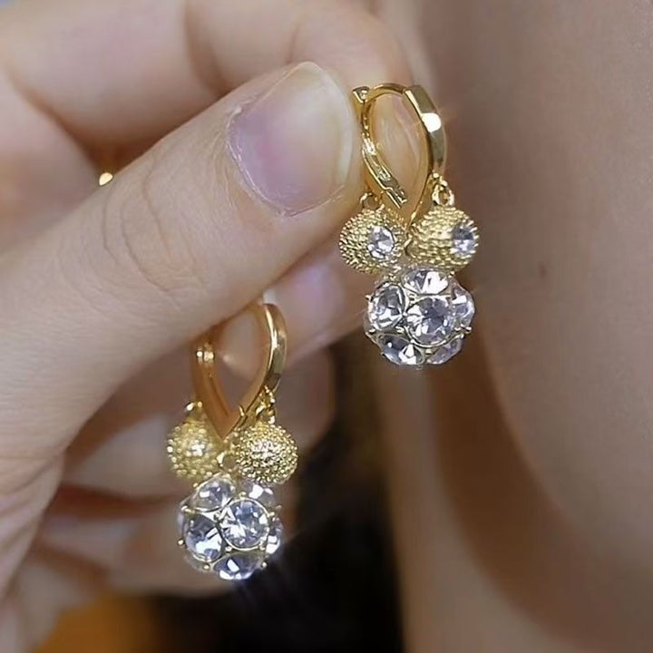 18K Gold Vintage Ball Drop Leverback Earrings | 3D CZ Sphere Pendant