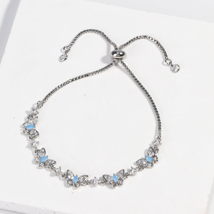 18K Gold & Silver Butterfly CZ Bracelet | Adjustable Slider Clasp