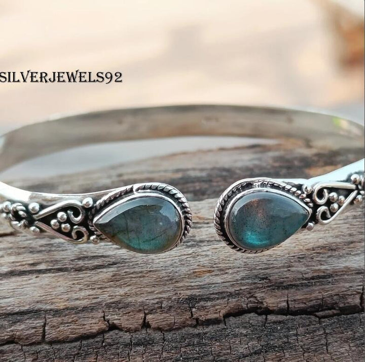 Spirit Guardian Vintage Silver Multi-Gemstone Open Cuff Bracelet