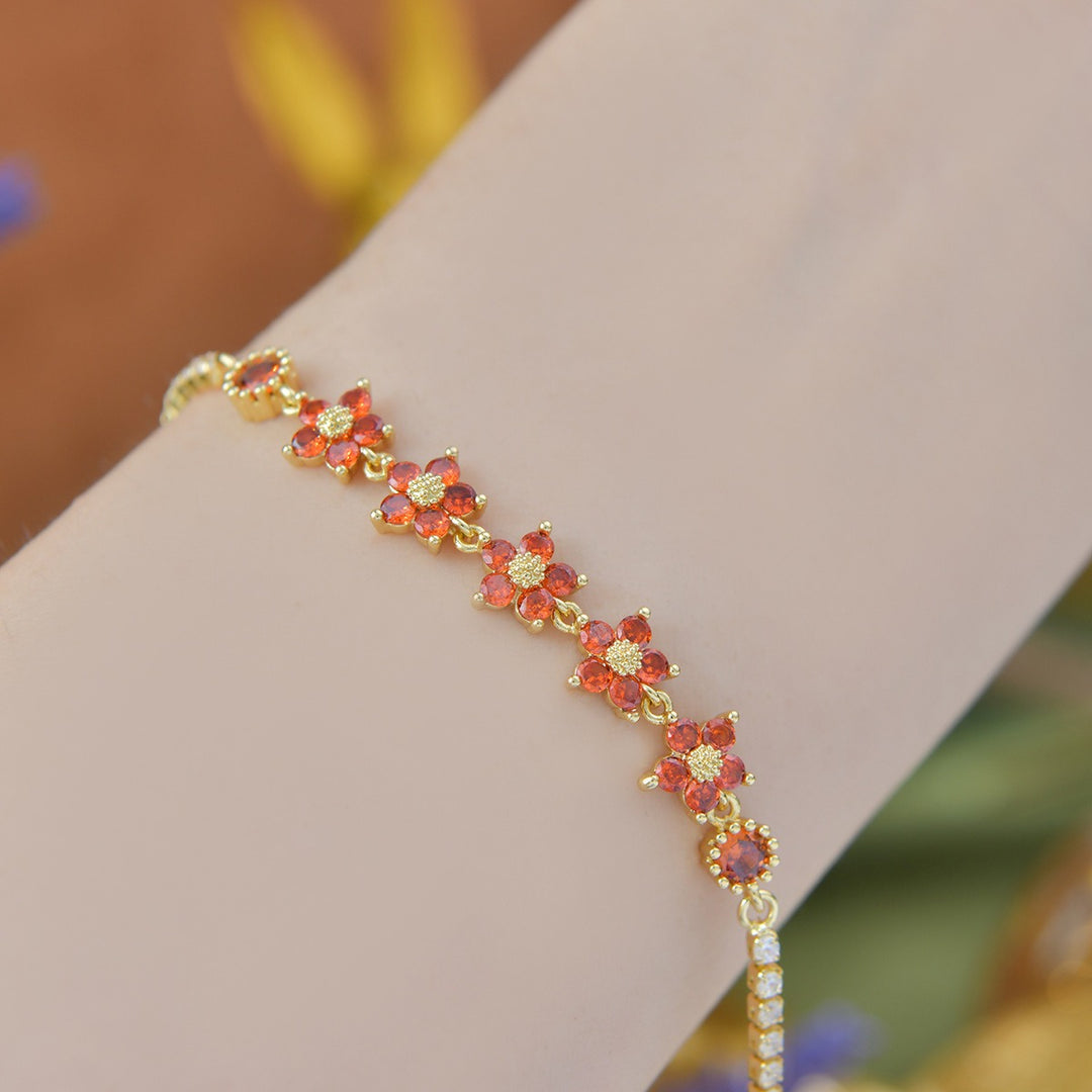 18K Gold Five-Petal Floral Tennis Bracelet