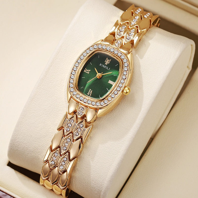 18K Gold Vintage Crystal Oval Women's Quartz Watch