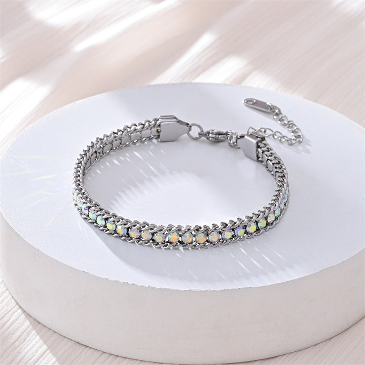 S925 Sterling Silver Two-Row Cuban Link CZ Tennis Bracelet