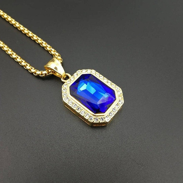 18K Gold Emerald-Cut Halo Pendant Necklace