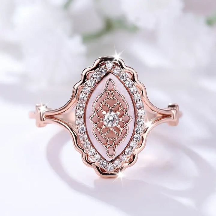 Vintage Lattice S925 Silver Marquise Micro-Pavé Mother-of-Pearl Ring