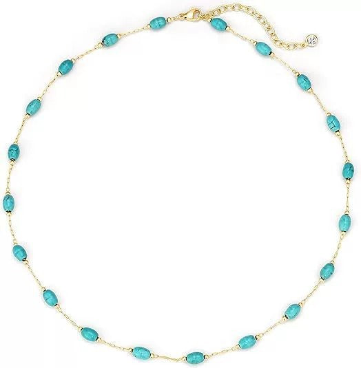 18K Gold / S925 Silver Natural Turquoise Necklace Bracelet Set